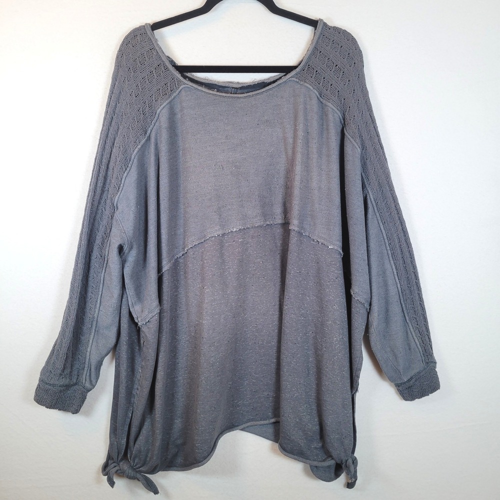 Free People Womens My Girl Pullover Lace Oversized Tunic Top Size Large Gray